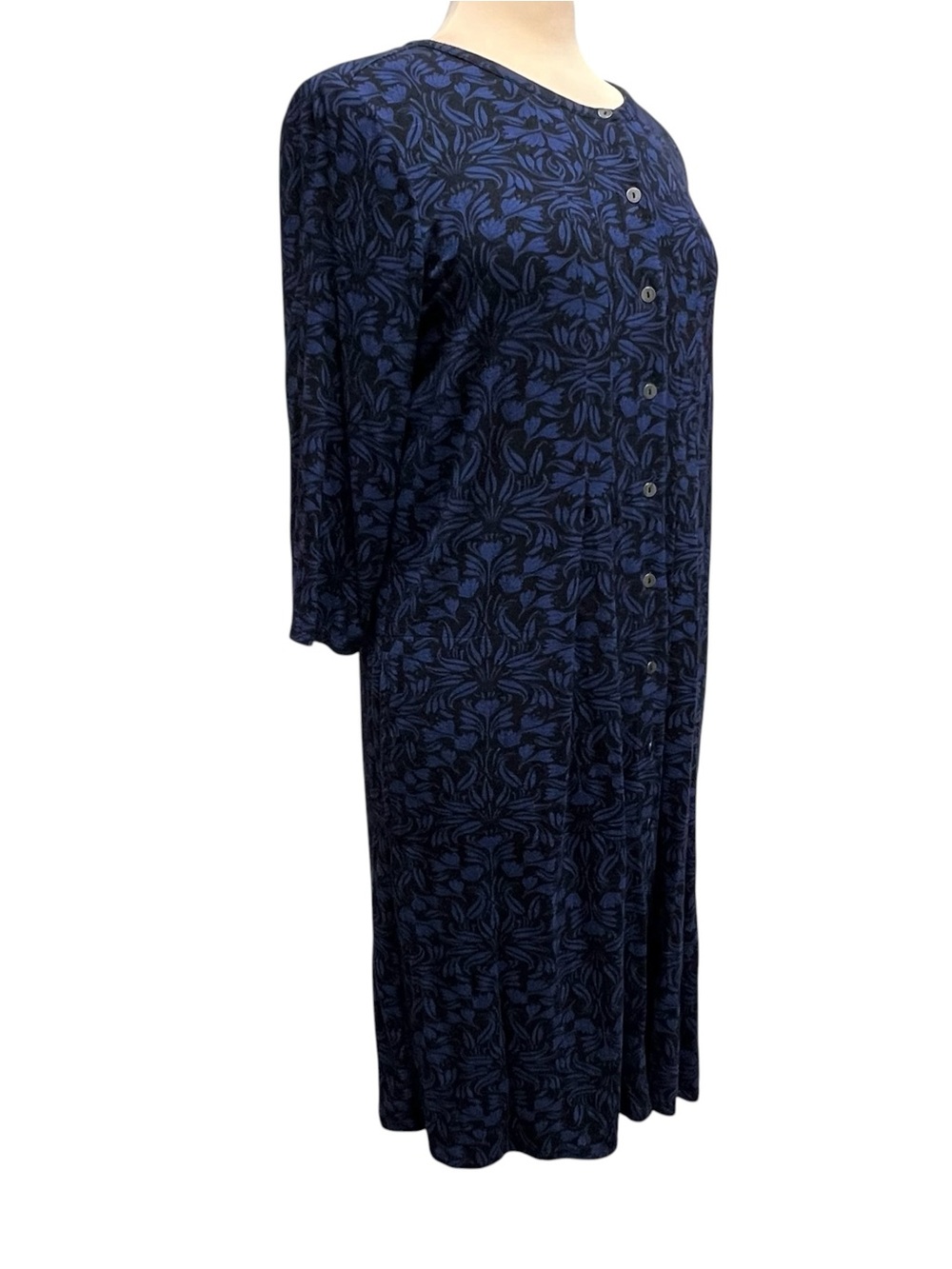 J.Jill Soft Knit Jersey Dress Size Medium Blue Black Print Pockets Button Front - Picture 7 of 12